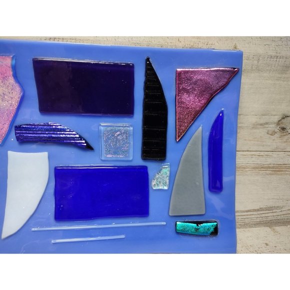 SIGNED Lorraine Art Fused Glass Shimmer Abstract Mosaic Cobalt Wave Trinket Dish - Picture 5 of 14